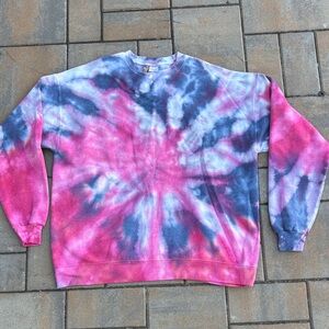 Hanes Tie-Dye Crewneck Sweater - Pink and Blue